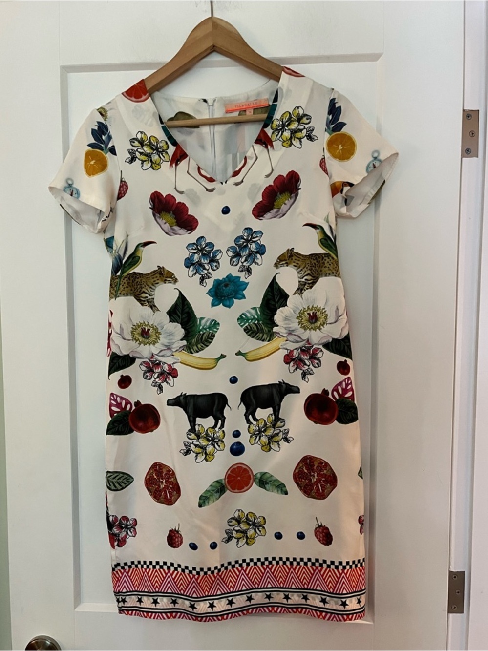 NWOT Vilagallo 100% Silk Floral Animal Print Whimsical Mini Shift Dress 4